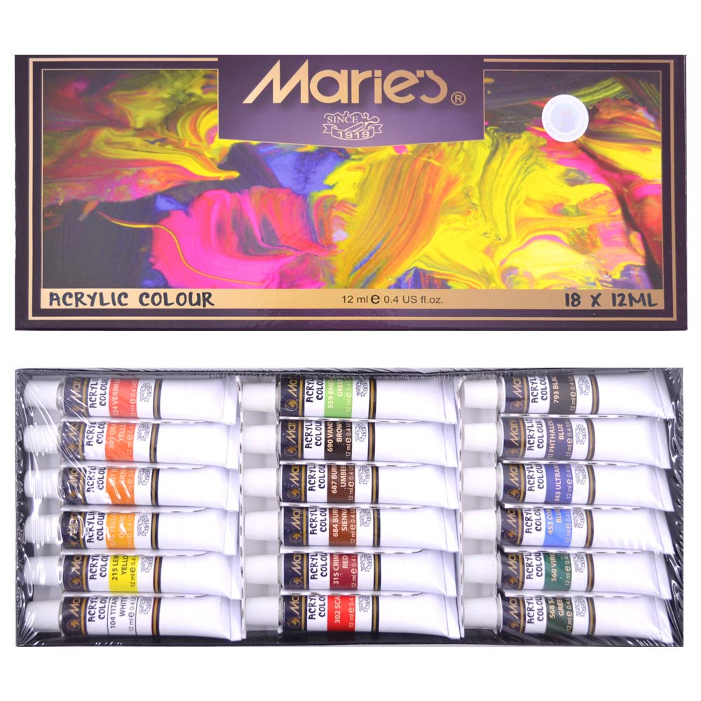 Maries Akrilik Boya 18x12ml Renk Set