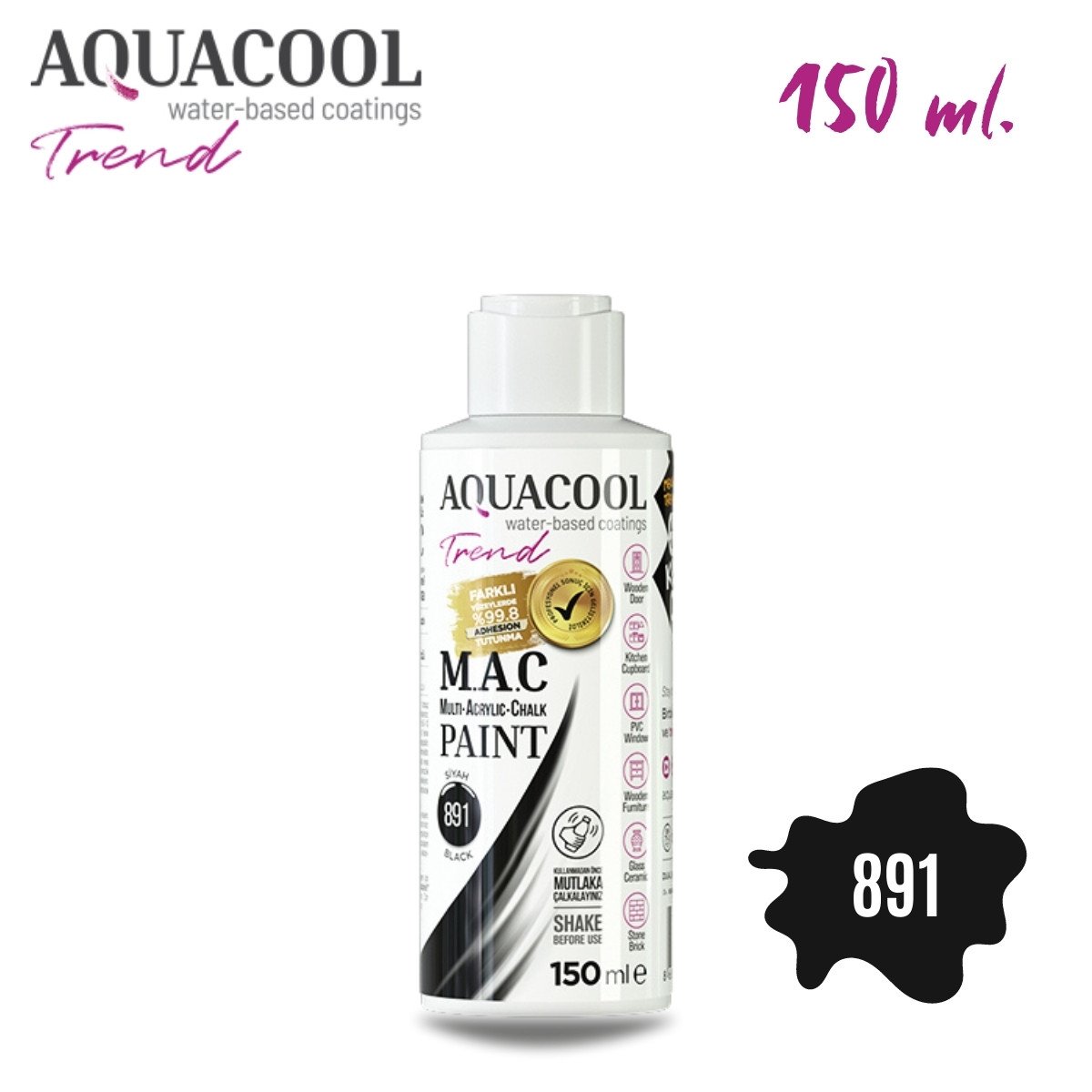 Aquacool Multi Akrilik Boya 150ml 891 Siyah