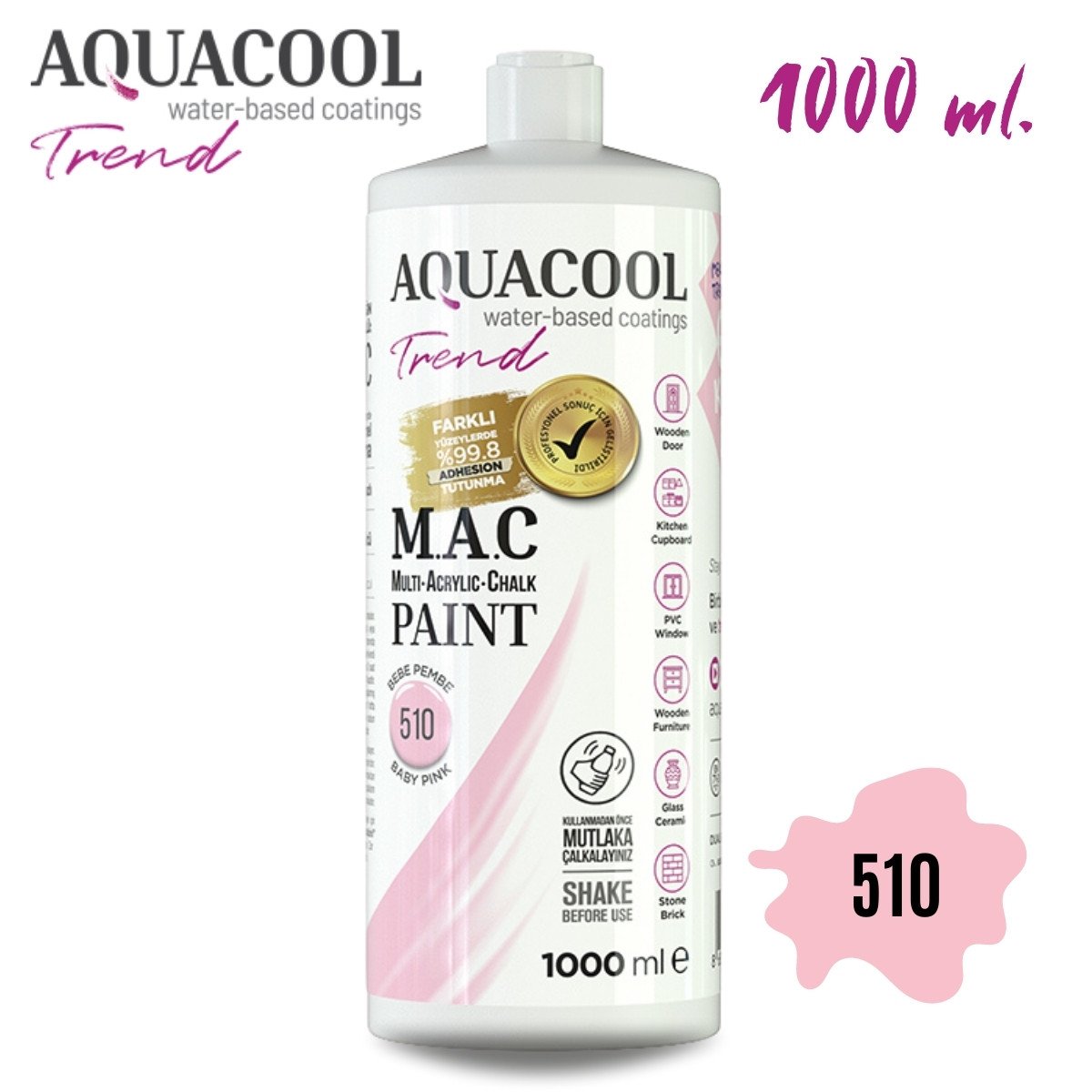 Aquacool Multi Akrilik Boya 1000ml 510 Bebe Pembe