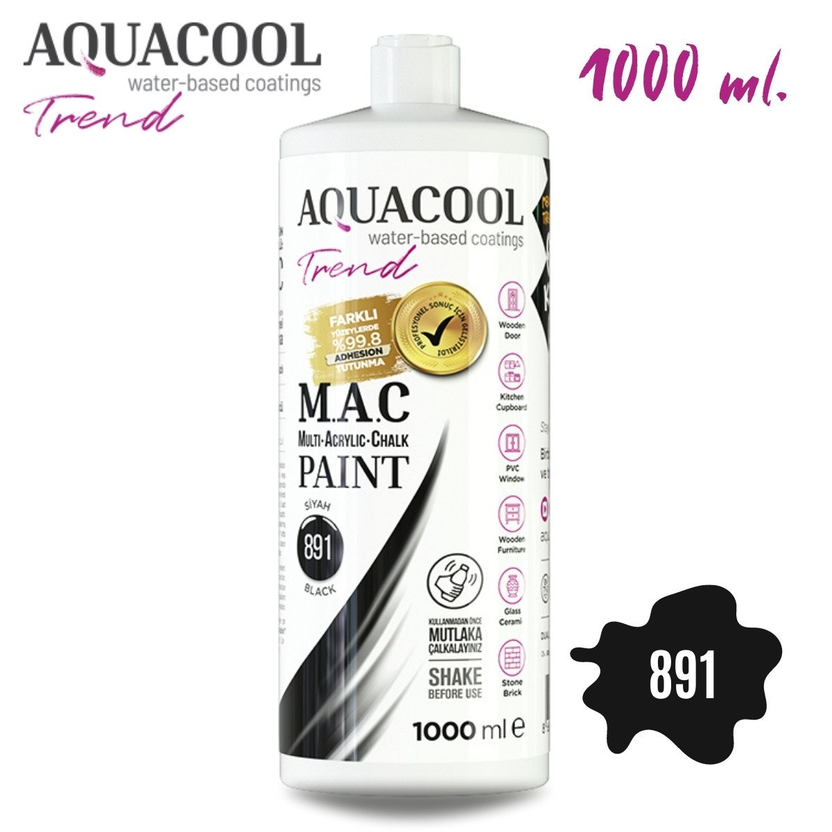 Aquacool Multi Akrilik Boya 1000ml 891 Siyah