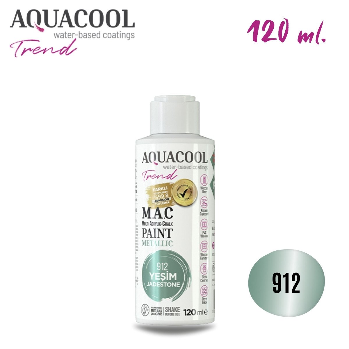 Aquacool Multi Akrilik Boya 120ml 912 Metalik Yeşim