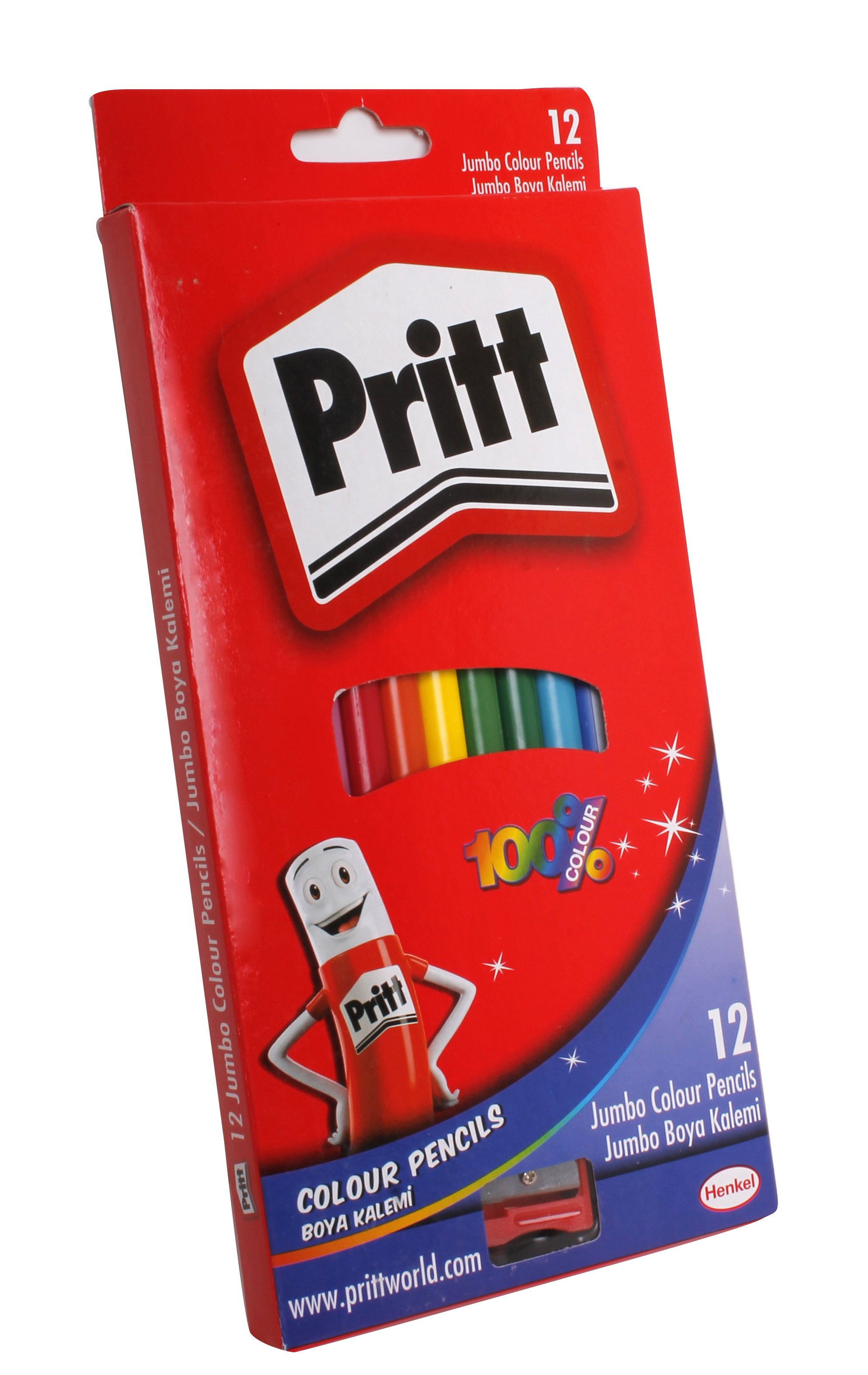 Pritt Jumbo Üçgen Kuru Boya Kalemi 12 Renk Set Karton Kutu