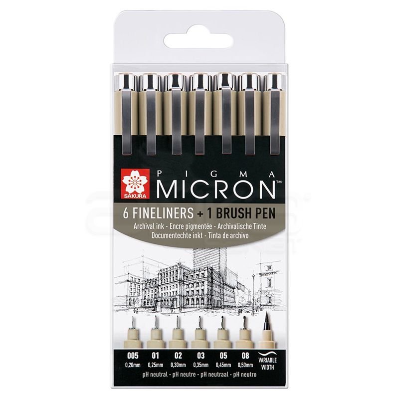 Sakura Pigma Micron Teknik ve İllüstrasyon Çizim Kalem Seti Siyah Edition 6+1