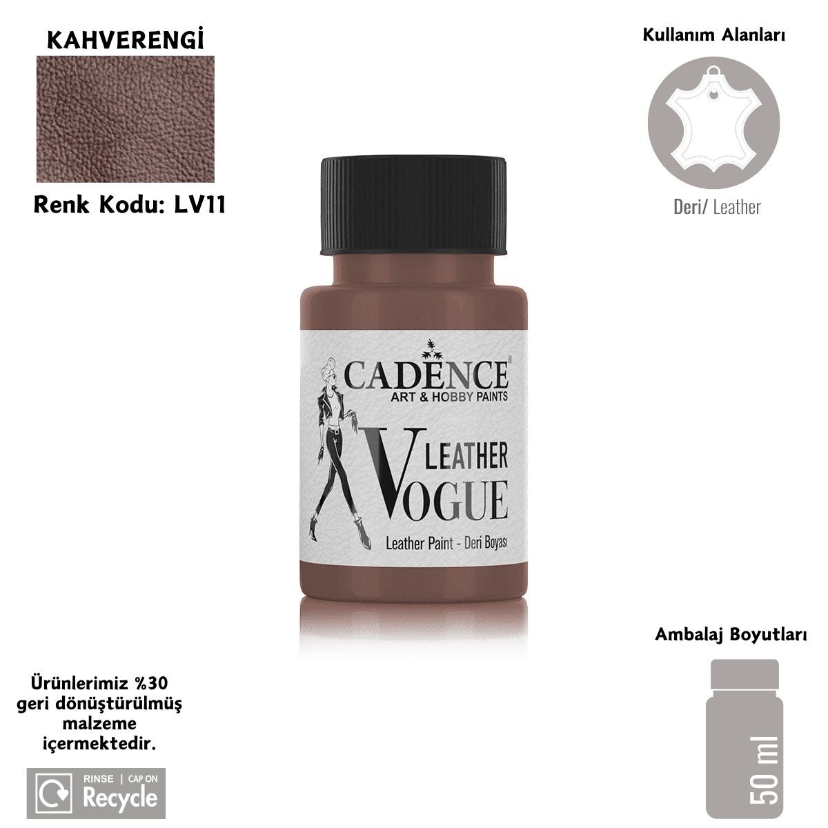 Cadence Leather Vogue Deri Boyasi 50ml LV-11 Kahverengi