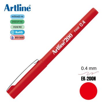 Artline 200 Fine Keçe Uçlu Yazı Kalemi 0.4mm Kırmızı